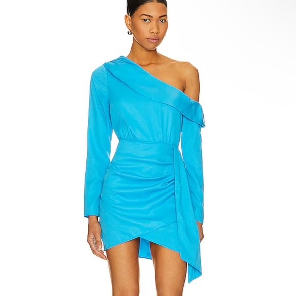 SAYLOR Dresses & Skirts - SAYLOR Kirstie Dress Cerulean Vibrant Blue One-Shoulder mini draped Revolve M